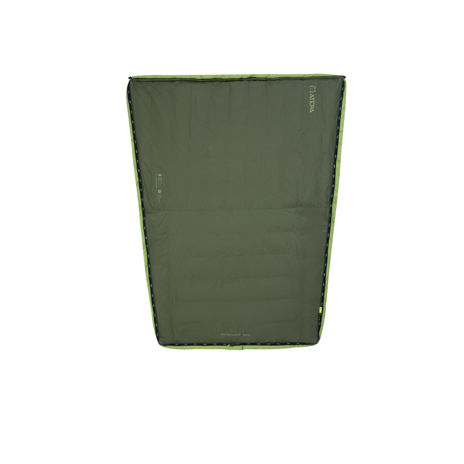Fully opened backpacking sleeping bag showing spacious interior and flat layout