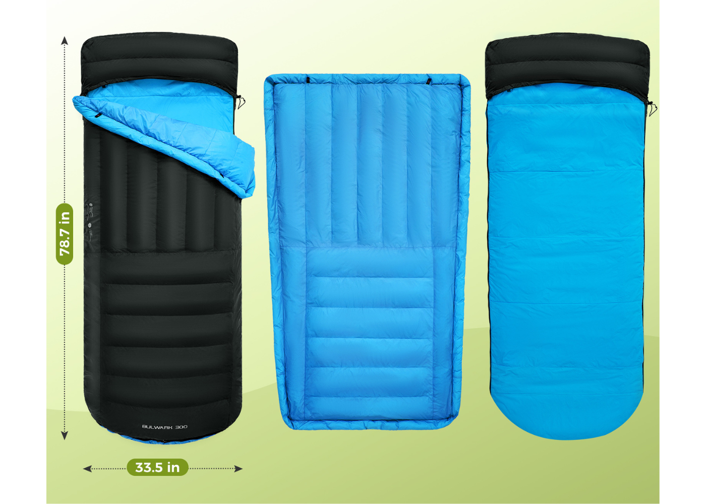 Unitymarts down sleeping bag fully opened to show spacious interior and envelope-style design