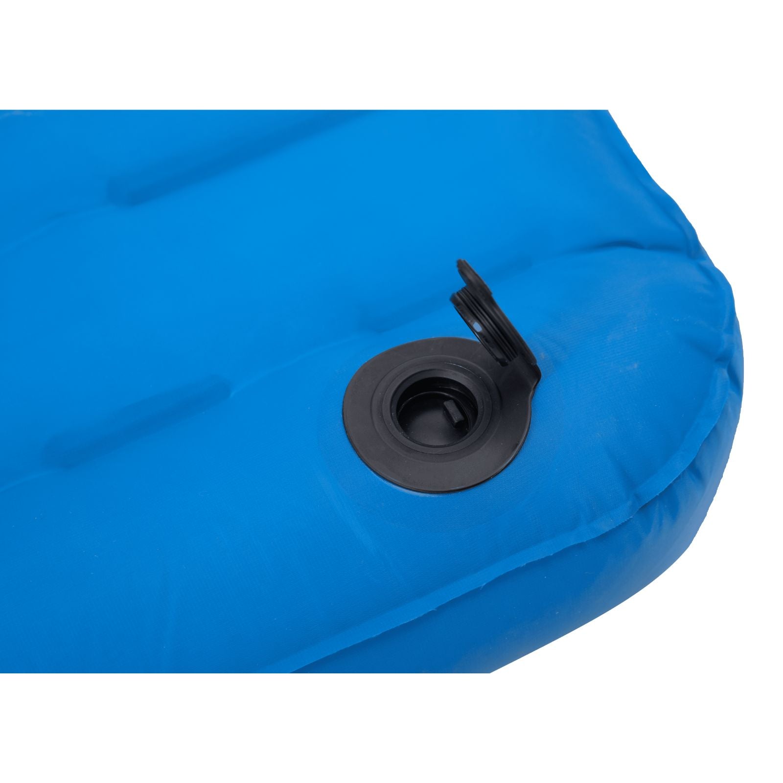 Self inflating sleeping pad showing durable fabric and quick air valve design