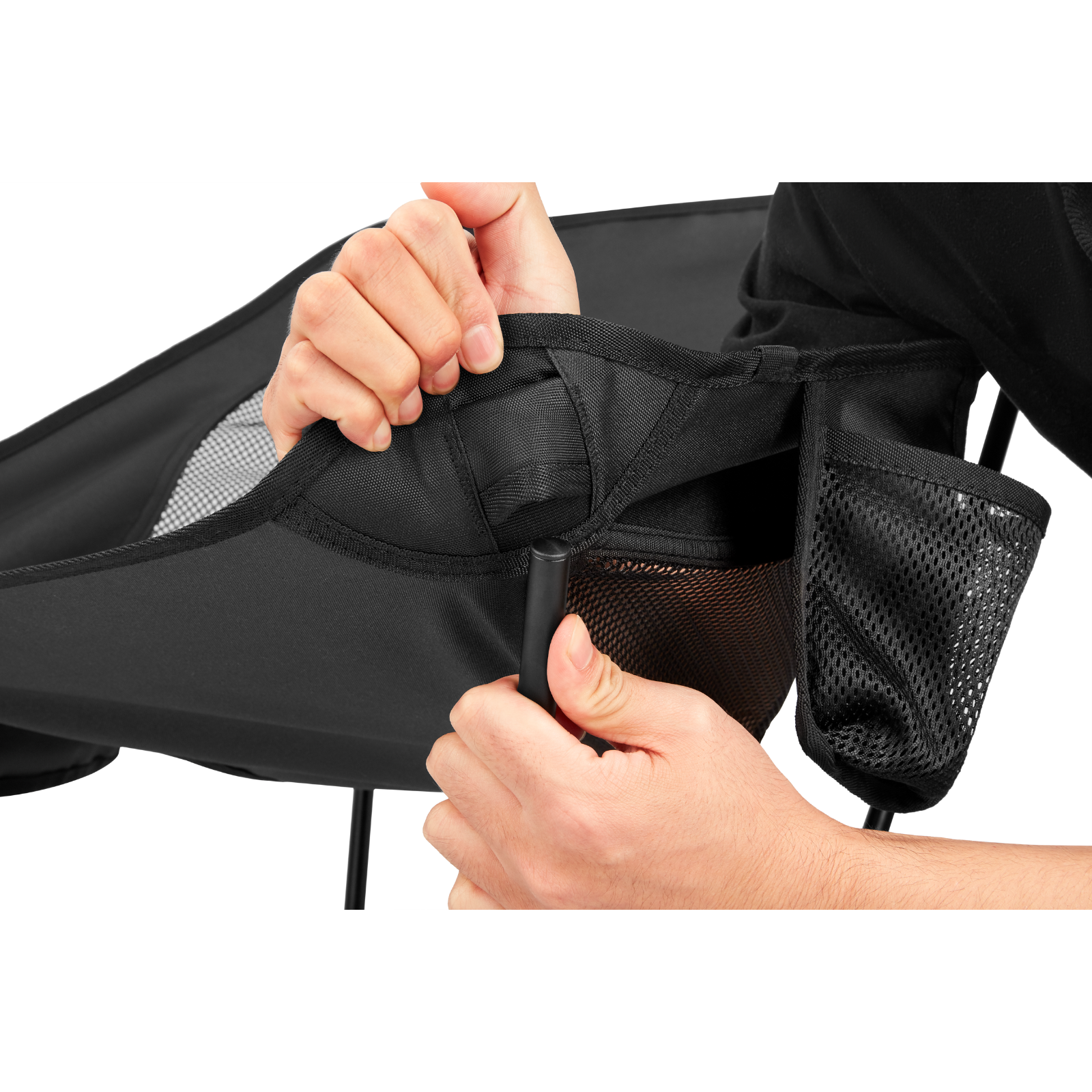 Close-up of high-strength aluminum frame and durable oxford fabric