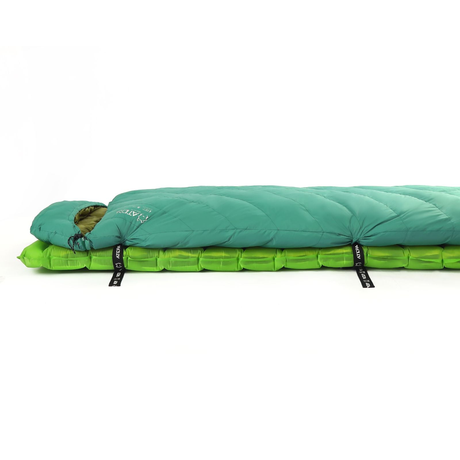 Multiple angles of Unitymarts black down sleeping bag for lightweight outdoor adventures