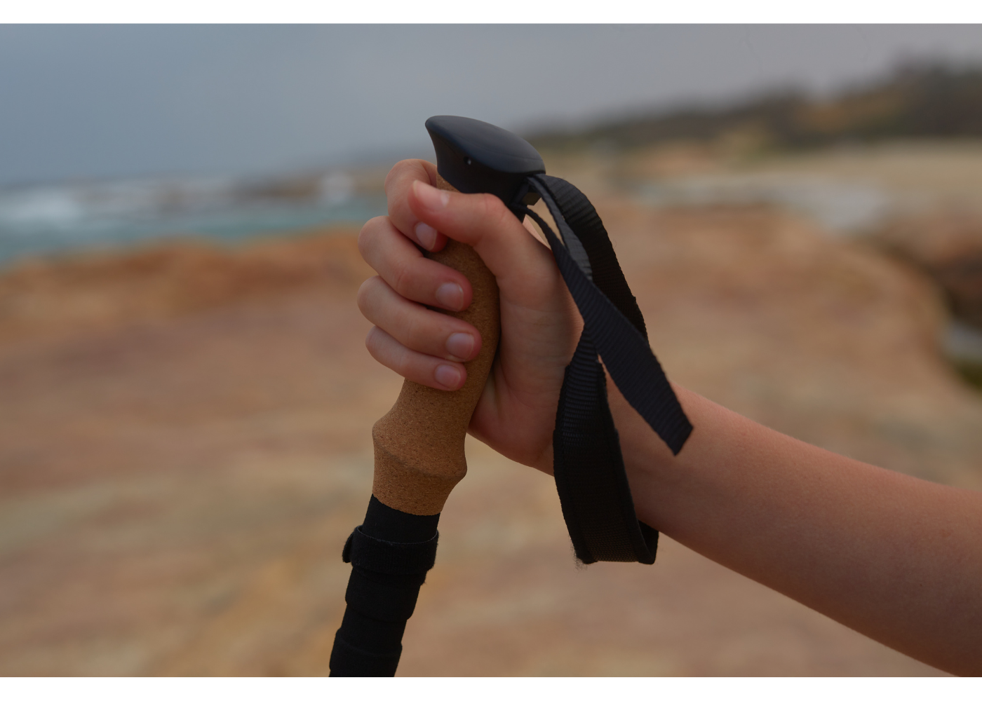 Ergonomic EVA foam handle of trekking poles reducing vibration and hand fatigue