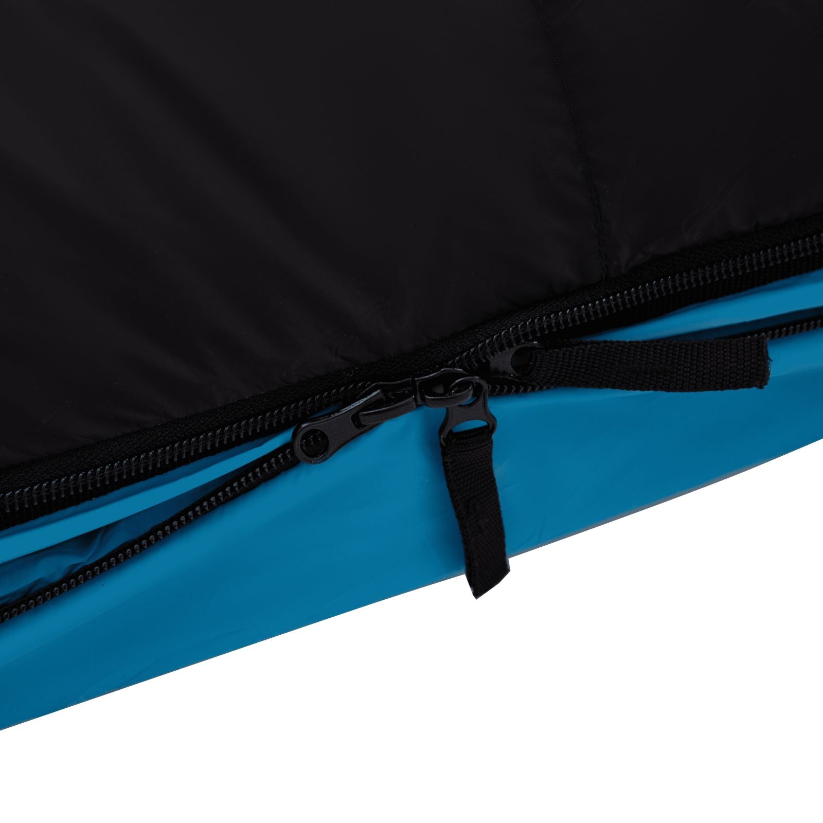 Close-up of double zipper and fine stitching detail on Unitymarts down sleeping bag