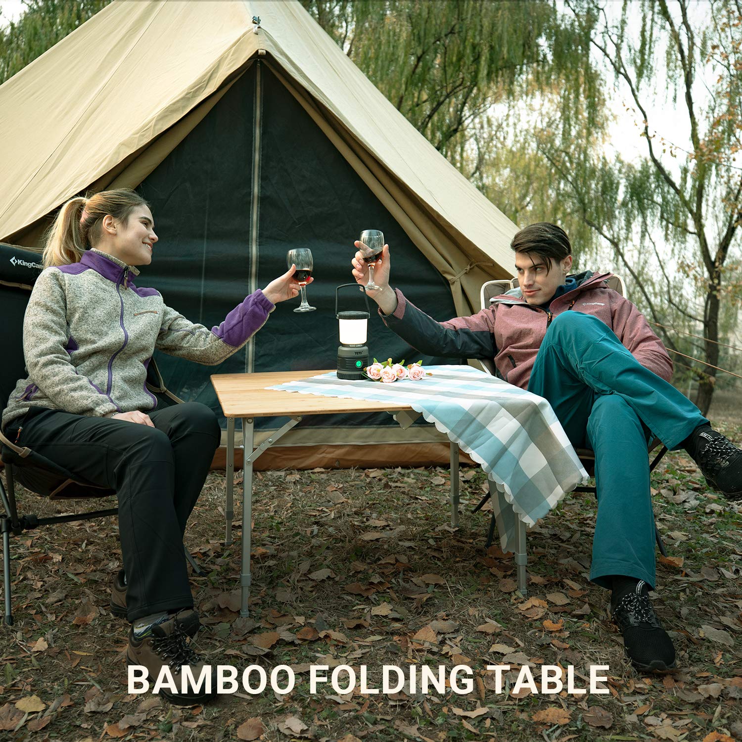 Foldable bamboo camping camp table sturdy design