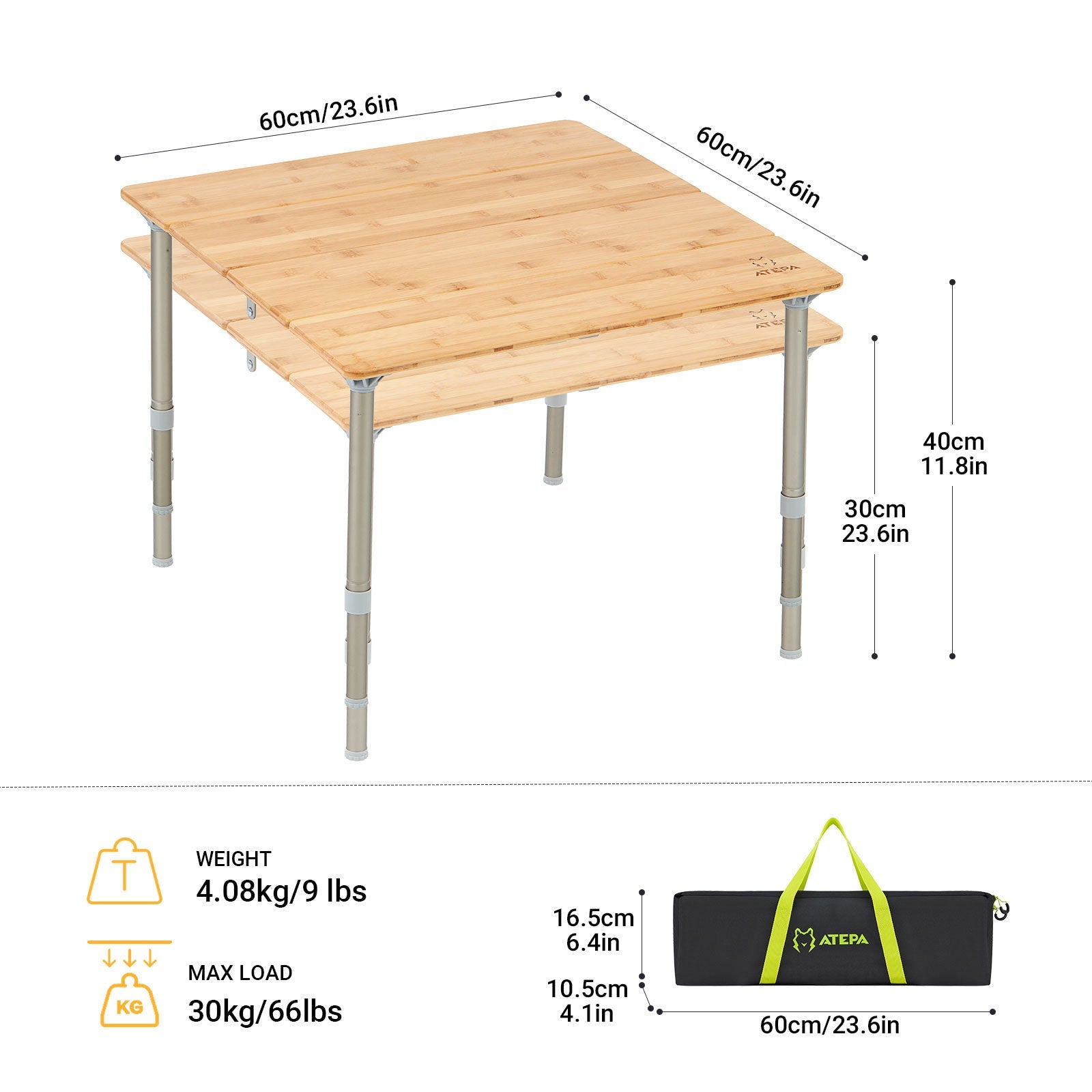 Foldable camping camp table for vanlife and picnic use
