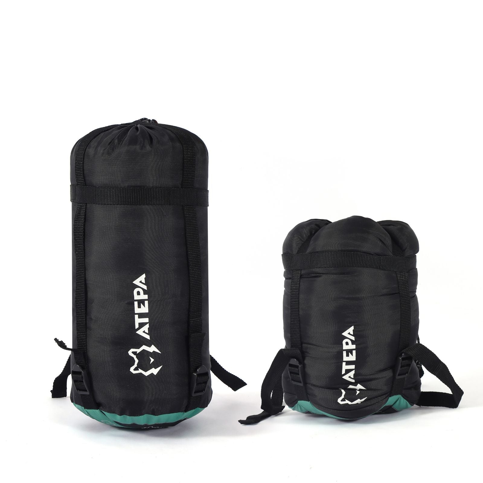 Unitymarts sleeping bag in black packed inside compression sack for easy portability