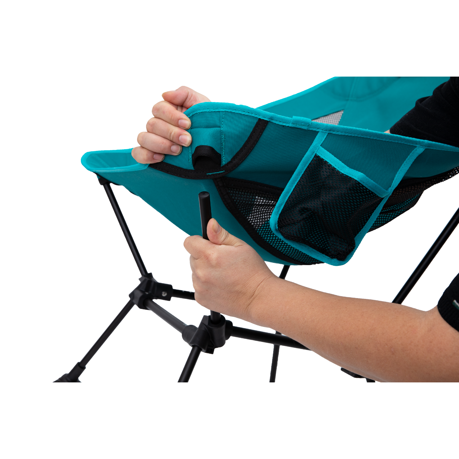 Foldable ultralight camping chair packed compactly for easy backpacking