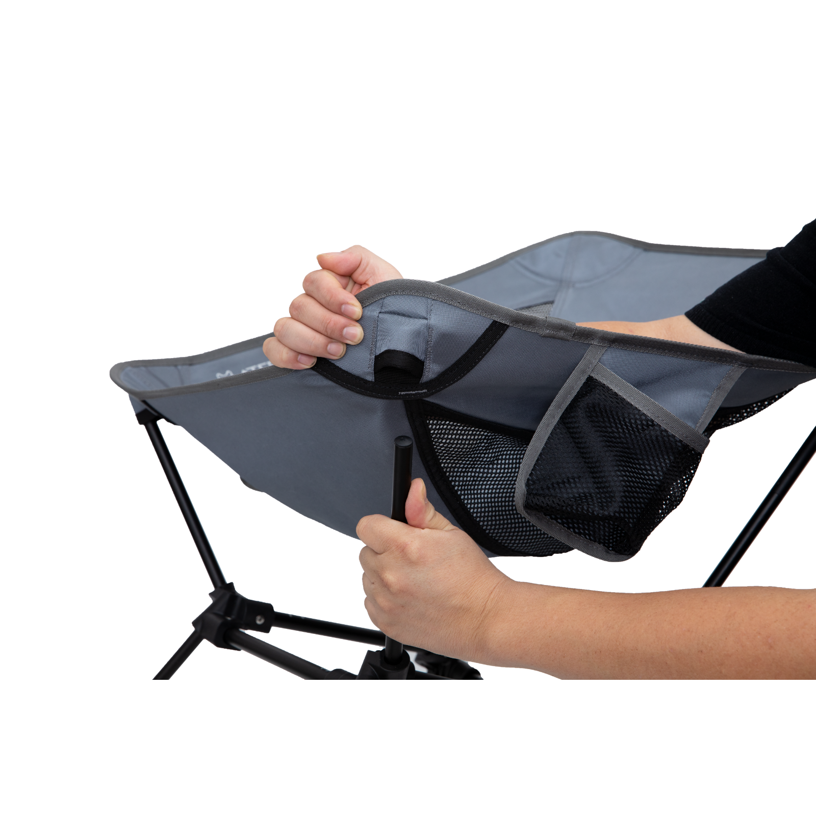 Foldable ultralight camping chair packed compactly for easy backpacking