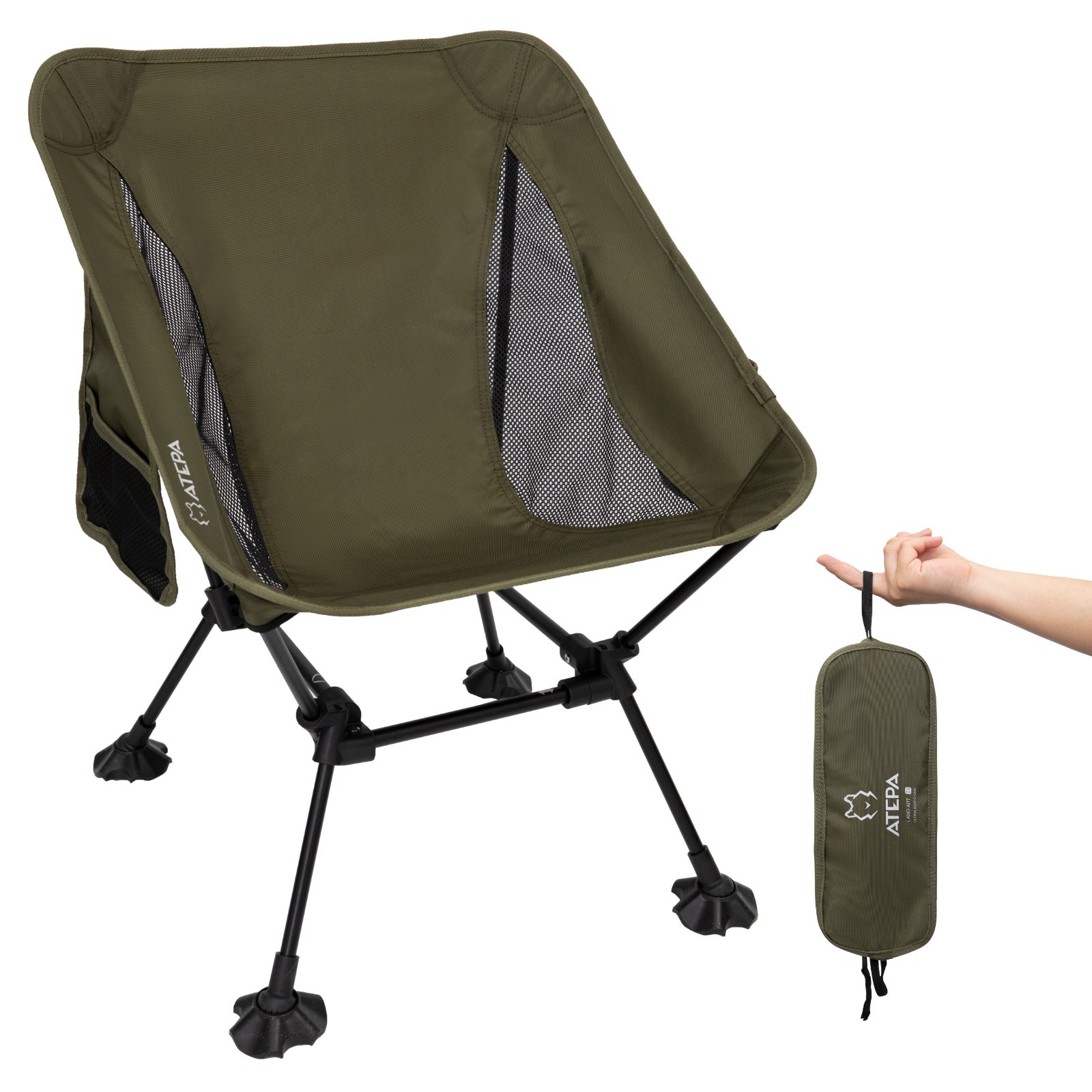 Unitymarts Ultralight Foldable Camping Chair Black Portable Chair for Camping 1-Pack Armygreen