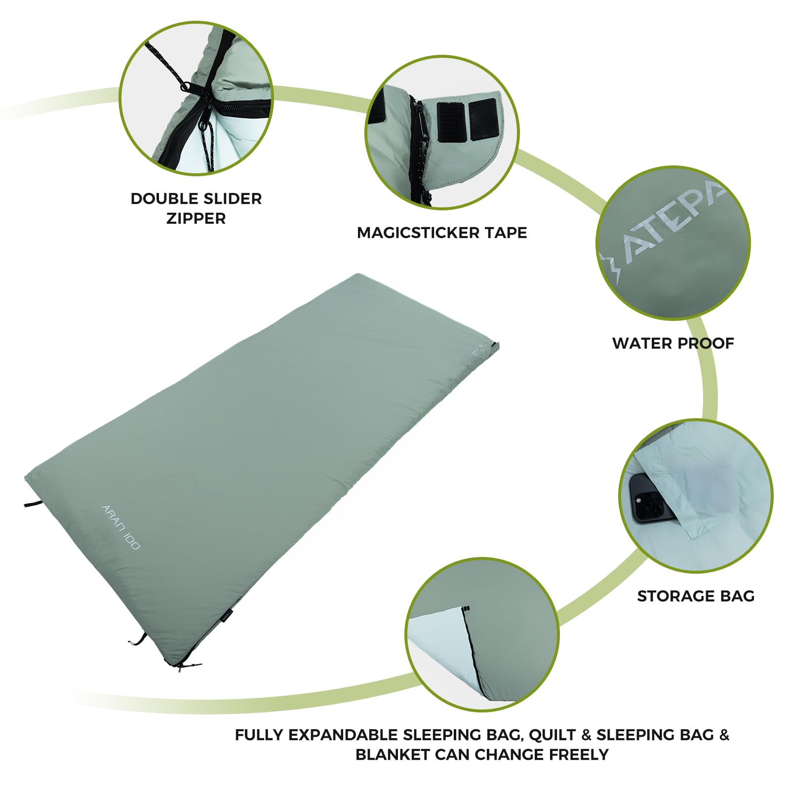 Unitymarts Envelope Sleeping Bag 50°F / 68°F