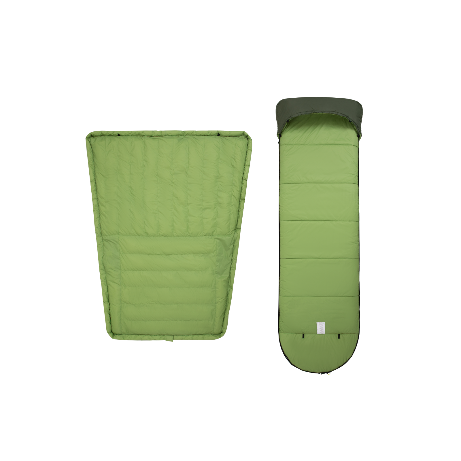 Fully opened backpacking sleeping bag showing spacious interior and flat layout