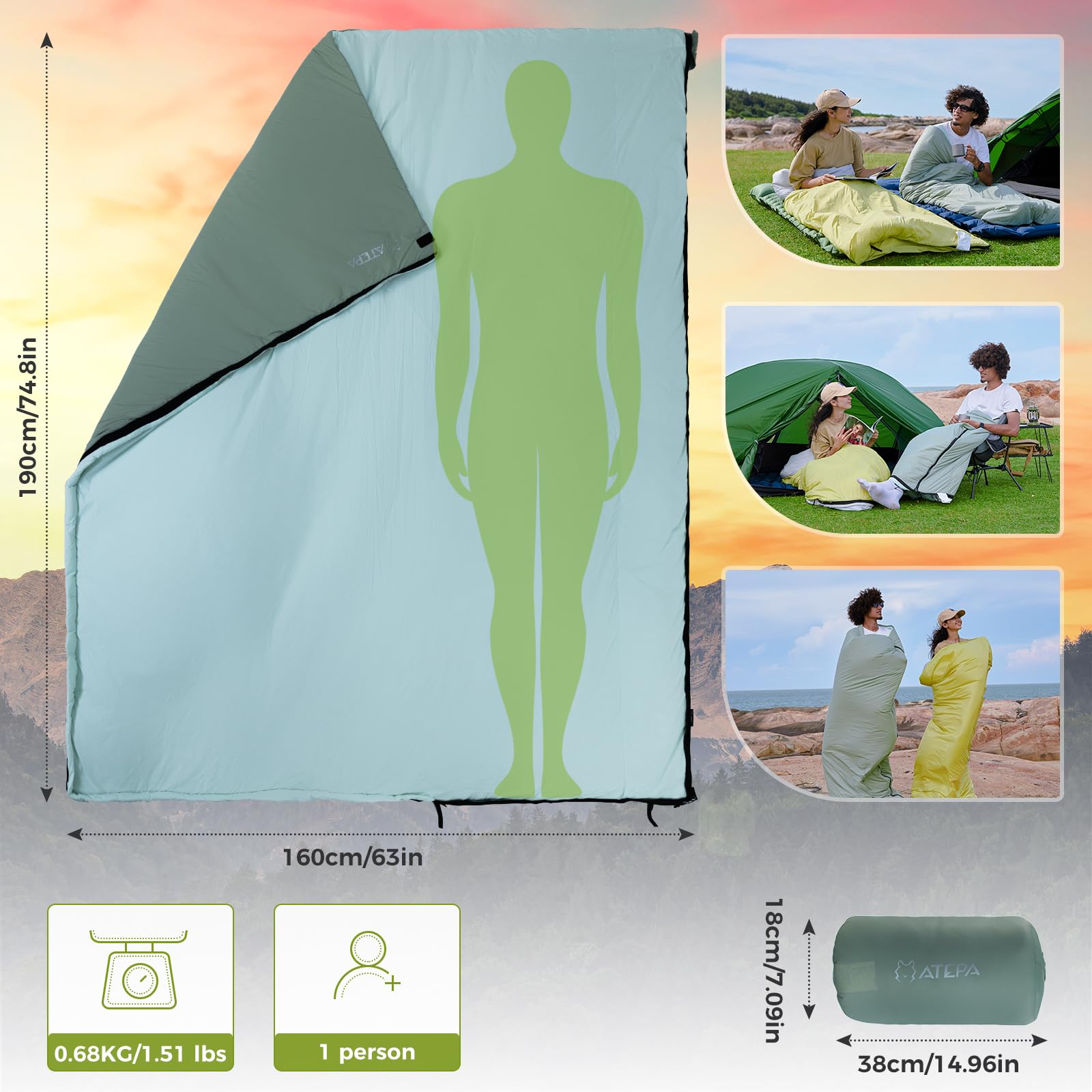 Unitymarts Envelope Sleeping Bag 50°F / 68°F