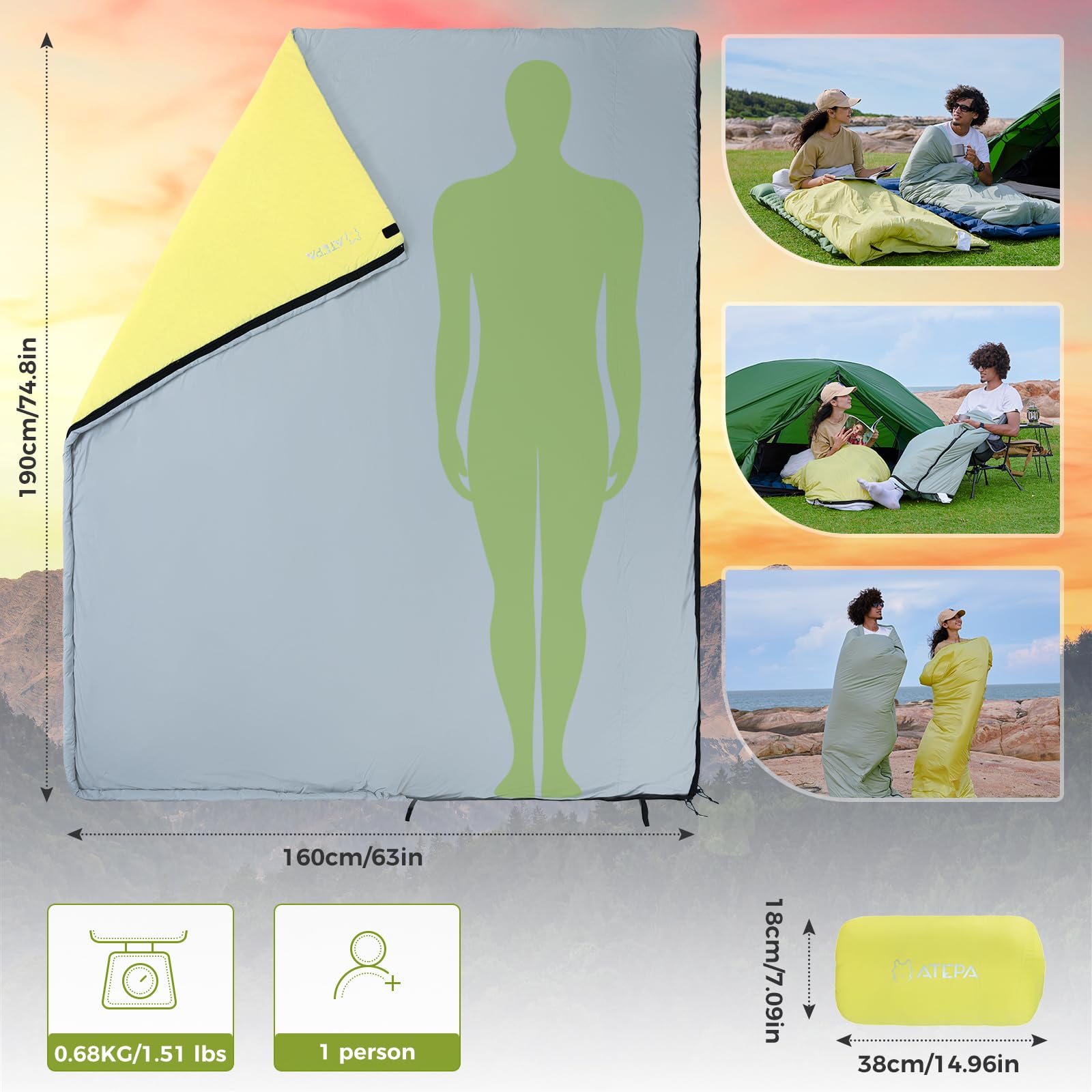 Unitymarts Envelope Sleeping Bag 50°F / 68°F