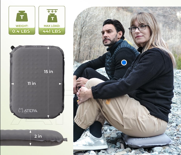Comfortable grey seat cushion ideal for hiking, fishing, and picnics