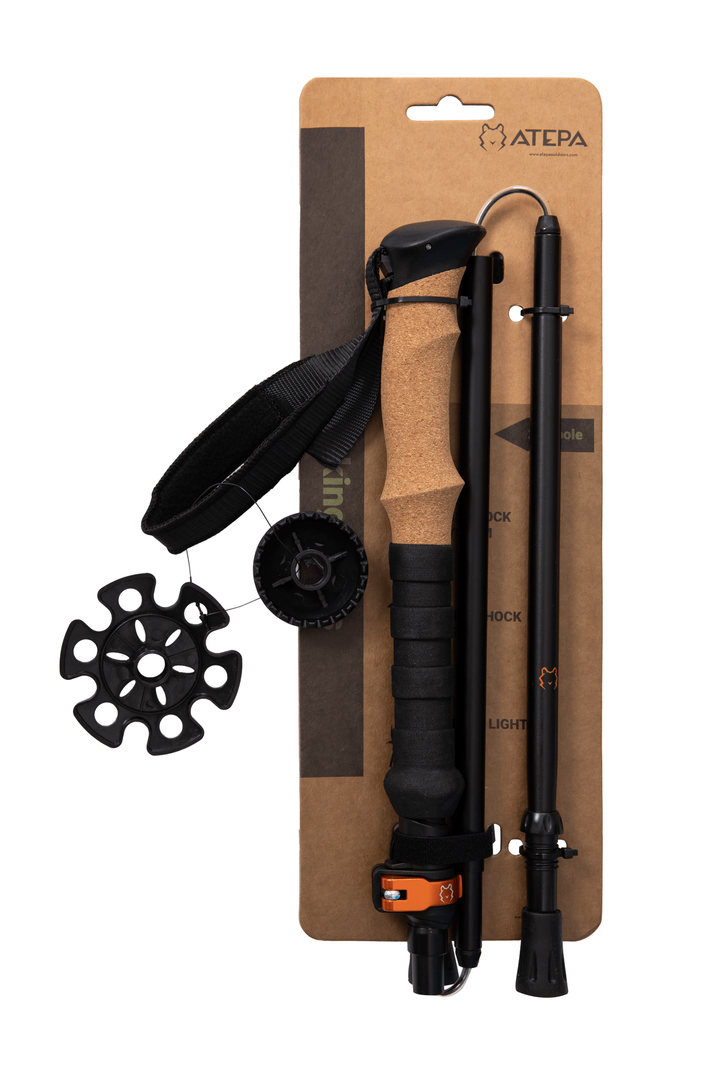 Complete set of hiking poles with accessories including tips, baskets, and carrying bag