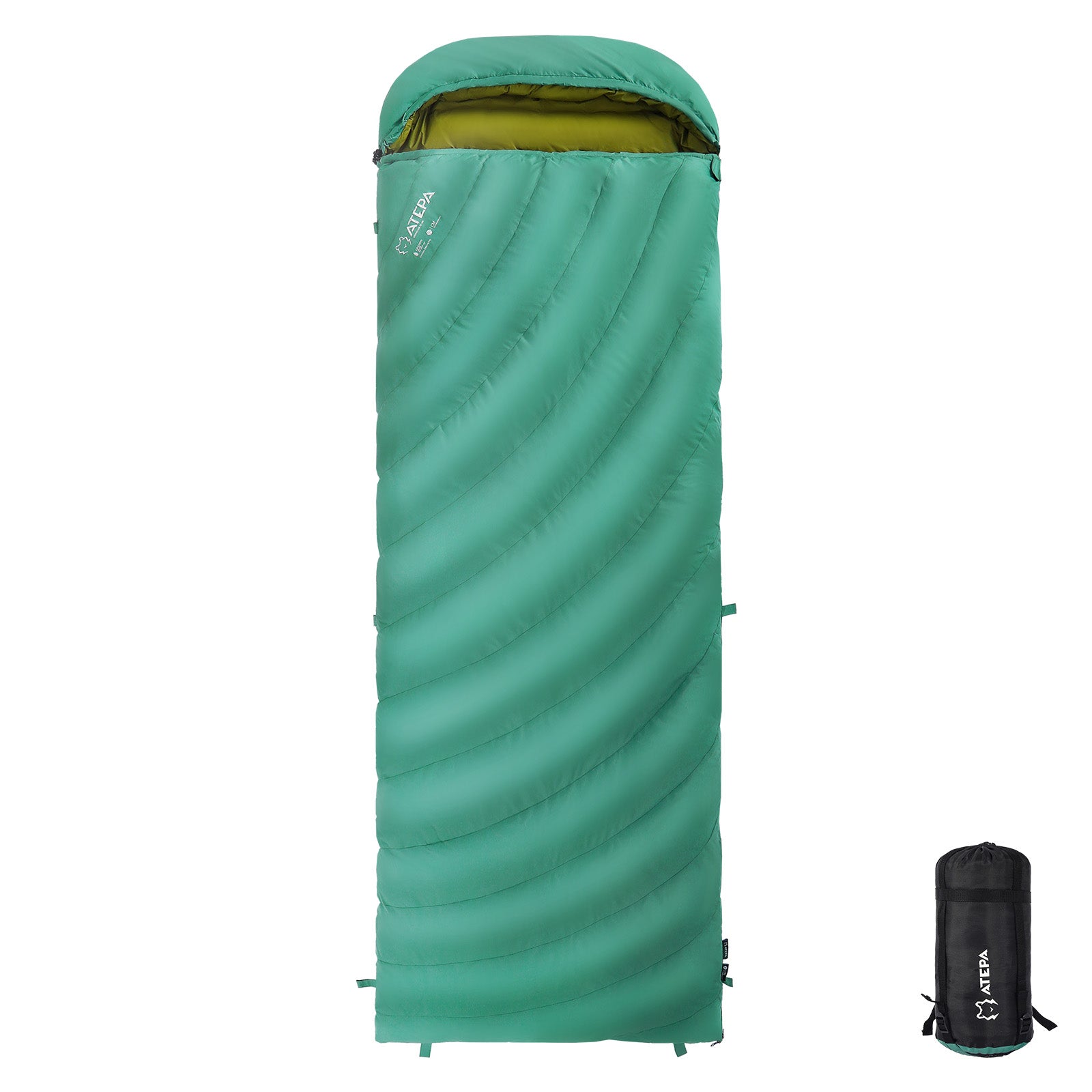 Down sleeping bag set up inside tent for warm overnight camping experience