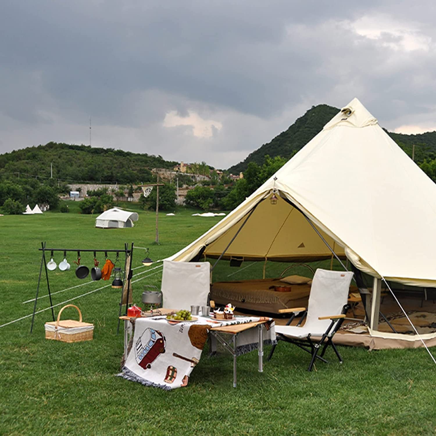 Foldable bamboo camping table with easy setup