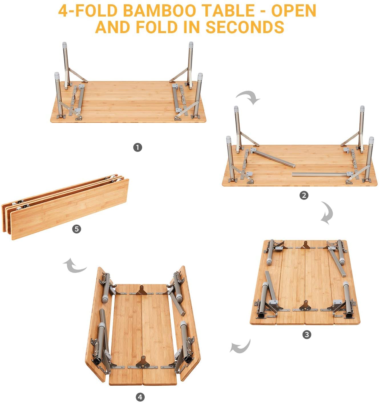 Bamboo camping table foldable for easy storage