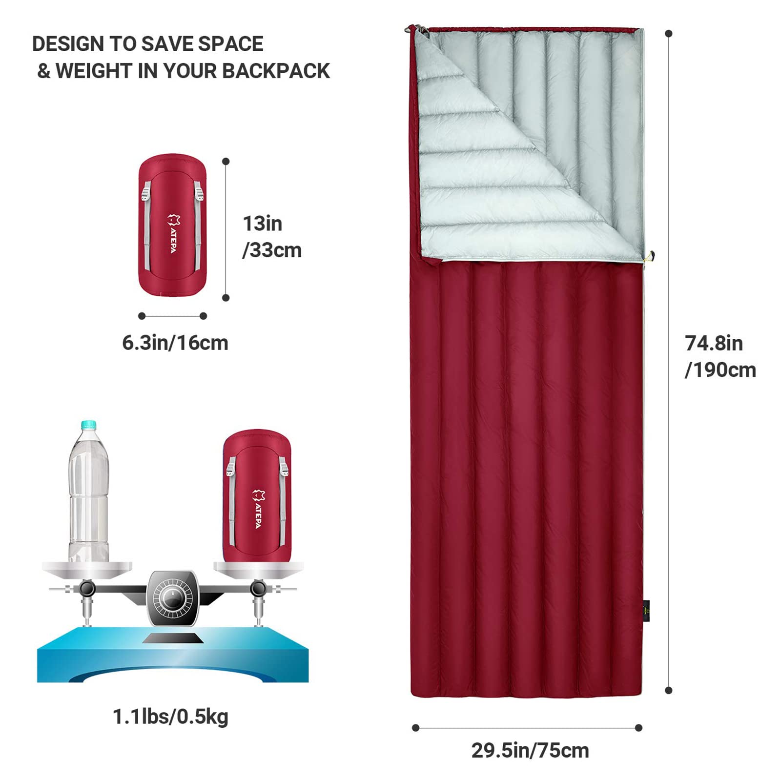 Unitymarts Down Envelope Sleeping Bag 27F / 54F