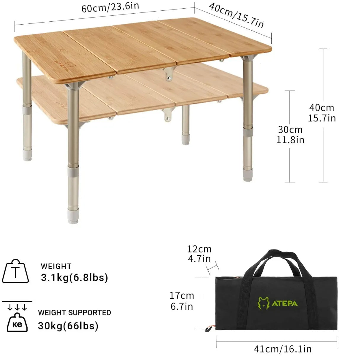 Unitymarts camping camp table with stable bamboo top